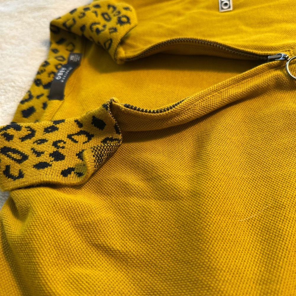 Obey Mustard Mini Dress with Leopard Collar - Picture 4 of 6
